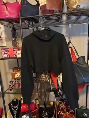 SPANX Black Cropped Funnel Neck Sweatshirt - Women Tops